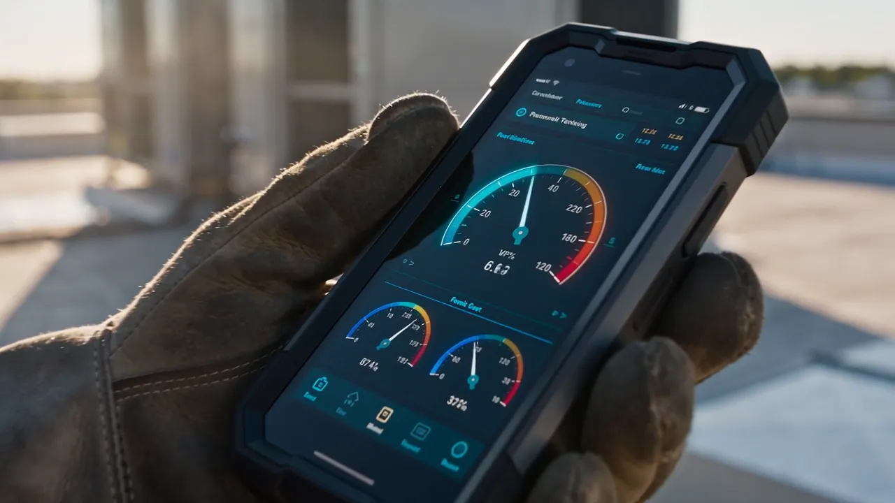 Recovered HvAI rooftop product film, illustrative app interface
